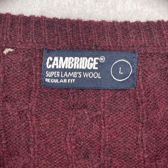 CAMBRIDGE Sweater Mens L Super Lambswool Blend Cable V-Neck Pullover Burgundy - Picture 5 of 13